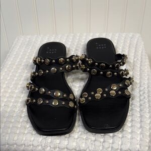 A New Day Black Studded Strappy Flat Sandals Size 6